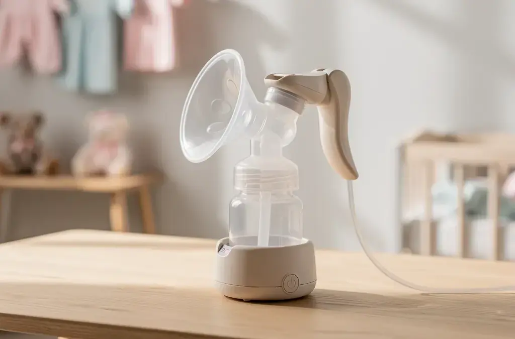 Frauen in der Elternzeit nutzen eine Milchpumpe für ihr Baby während der Arbeit