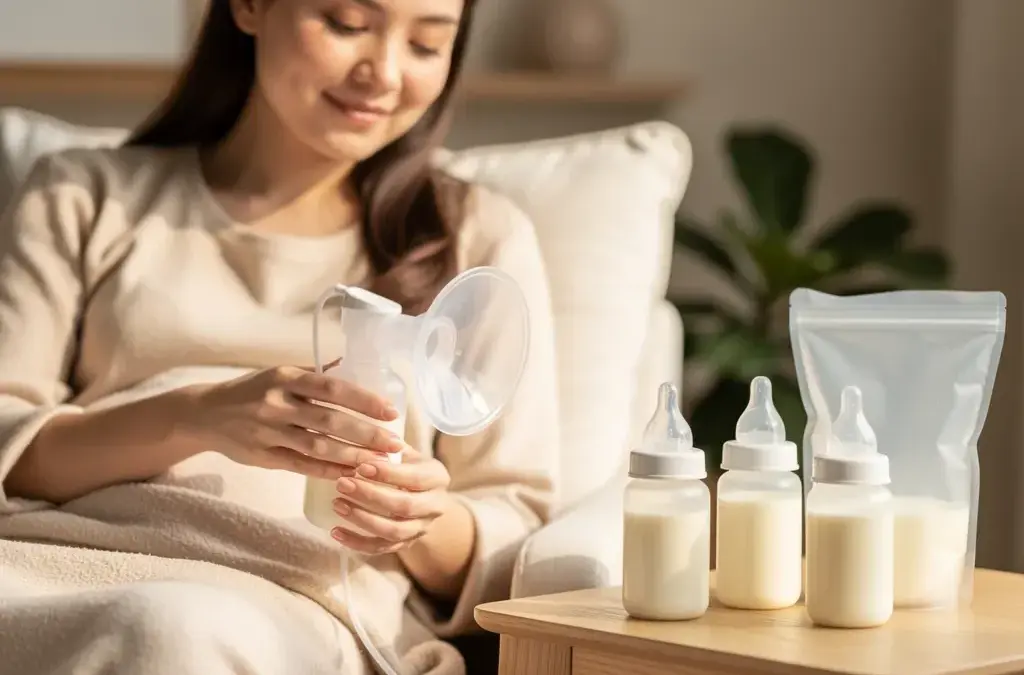 Bild einer Mutter mit Milchpumpe, die Schwierigkeiten hat, den Milchspendereflex auszulösen