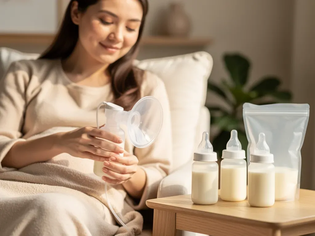Bild einer Mutter mit Milchpumpe, die Schwierigkeiten hat, den Milchspendereflex auszulösen