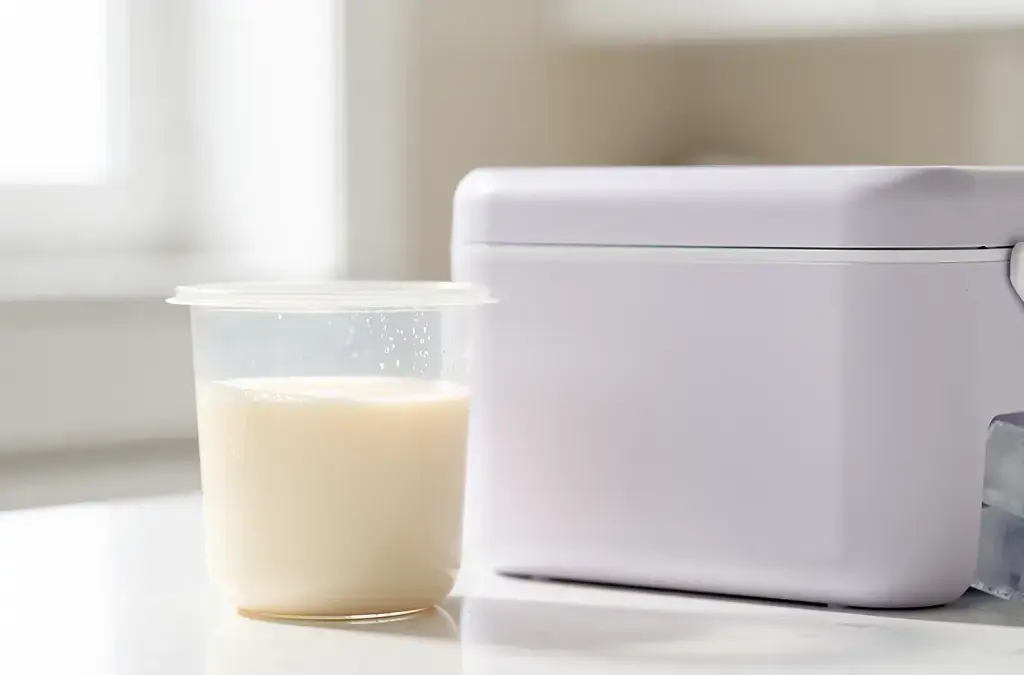 Mutter pumpt Muttermilch ab, um ihr Baby flexibel zu ernähren