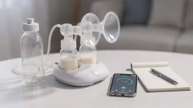 Stillleben mit Milchpumpe und Zubehör zum Thema mehr Milch abpumpen