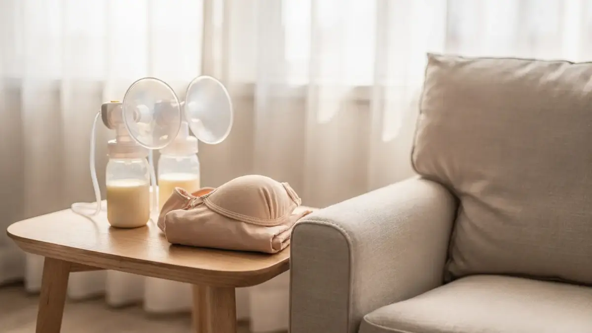 Abpump-Set nach der Geburt mit Milchpumpe, Sammelbehältern und Stillzubehör