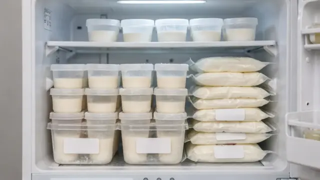 Gefrierschrank mit Muttermilch-Behältern zum Thema Temperatur ideal lagern