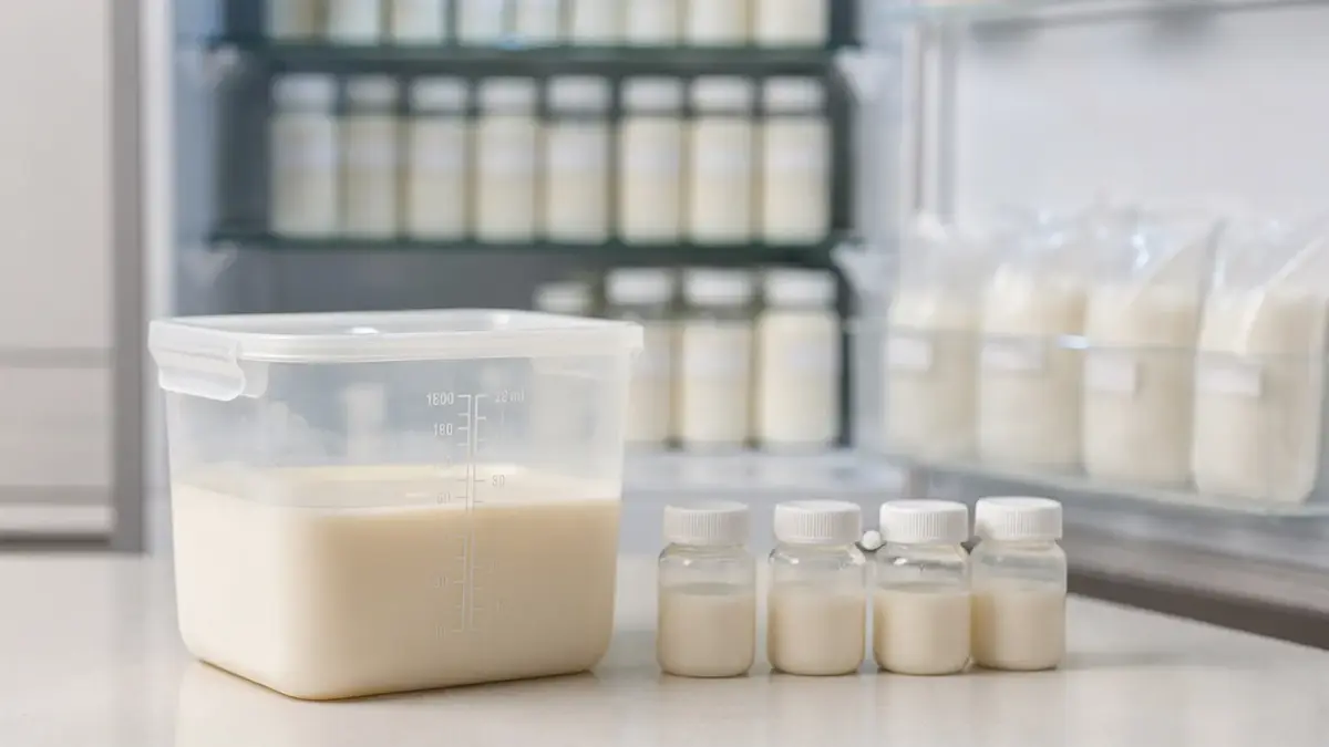 Behälter und Fläschchen zum Muttermilch aufbewahren im Kühlschrank und Gefrierfach