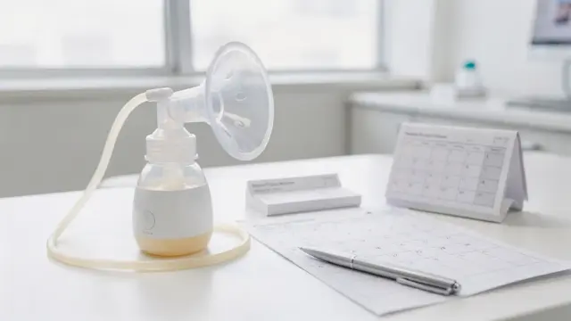 Milchpumpe-Rezept-Frist: Verordnung, Kalender und Milchpumpe auf einem Praxistisch
