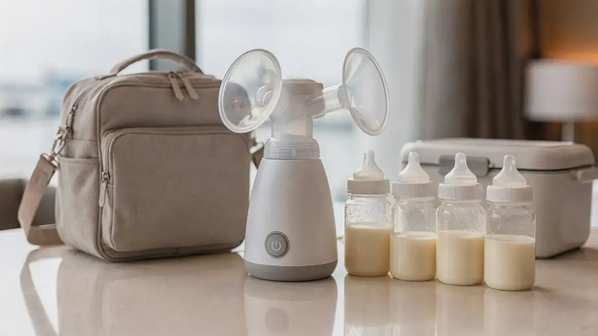 Reise-Set zum Abpumpen mit Milchpumpe, Kühltasche und Flaschen für den Pumpabstand unterwegs
