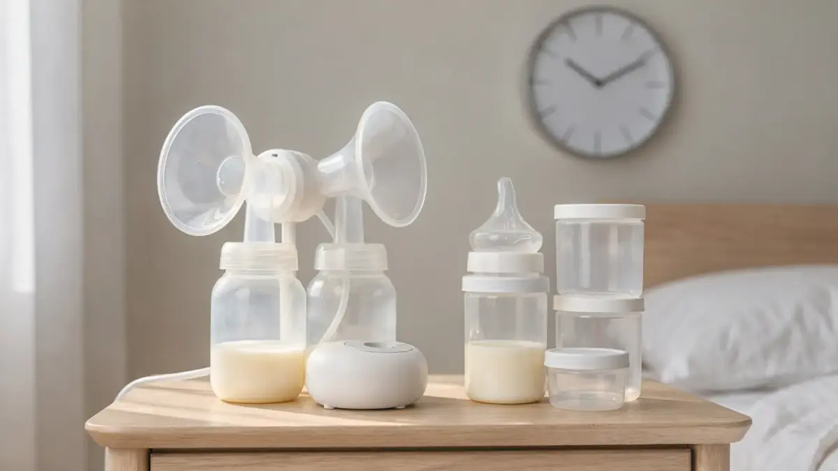 Elektrische Milchpumpe und Stillzubehör als Motiv zum Thema Wie oft abpumpen?