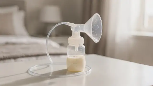 Brustpumpen-Set auf einem Tisch als Bild zum Thema Abpumpen an der Brustwarze und Schmerzen