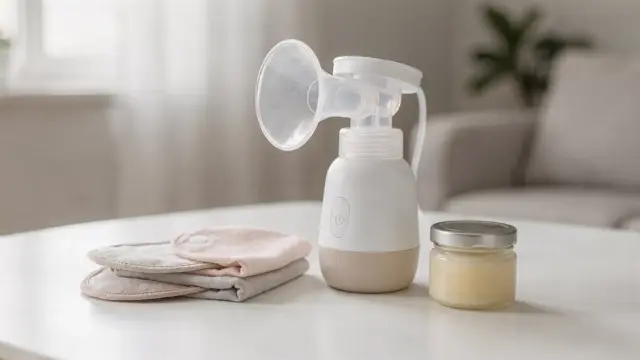 Milchpumpe, Brustwarzen-Schutzpads und Brustpflege bei wunden Brustwarzen durch die Milchpumpe