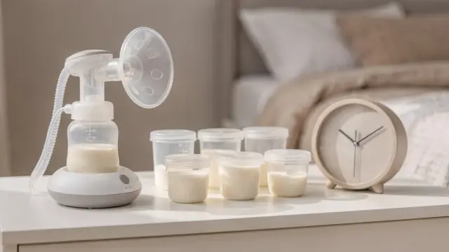 Stillleben mit Milchpumpe und Uhr zum Thema Pumpabstand beim Abpumpen