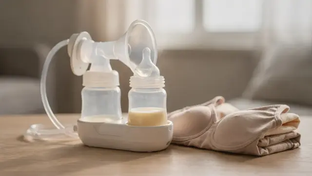 Stillleben mit Milchpumpe und Fläschchen zum Thema zu wenig Milch abpumpen