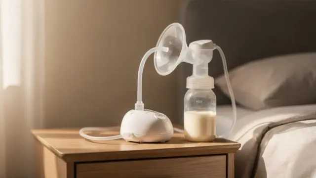 Elektrische Milchpumpe mit Auffangflasche zum Thema Abpumpen bei Milchstau