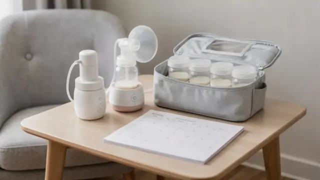 Still- und Abpump-Set mit Pumpe, Milchbehältern und Kalender für Termine